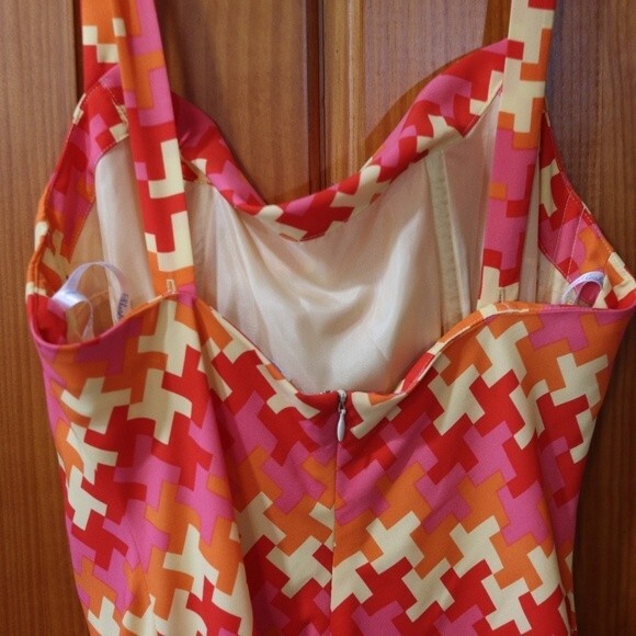 Shoshanna Pink & Orange Geometric Print Tank Dress 12 Y2K Chevron Striped Bright - Picture 6 of 12